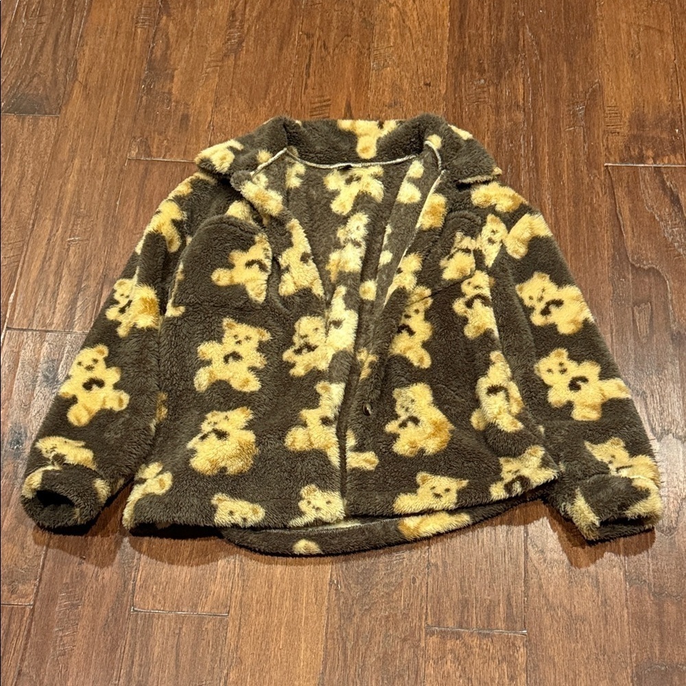 Gorgeous Large Brown Teddy Print Furry Button Down Collared Sweater PC 🖤 - Picture 4 of 16
